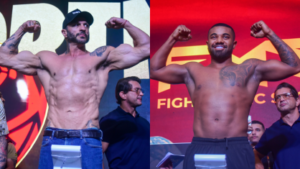 Davi Brito e Kleber Bambam: Encarada Intensa na Pesagem do Fight Music Show 8 Antes da Luta Neste Sábado